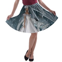 Wonderful Girl With Ice Dragon A-line Skater Skirt by FantasyWorld7