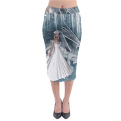 Wonderful Girl With Ice Dragon Midi Pencil Skirt by FantasyWorld7