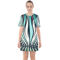 Retro Illusion Canvas Night Sixties Short Sleeve Mini Dress