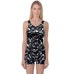 Dark Abstract Print One Piece Boyleg Swimsuit