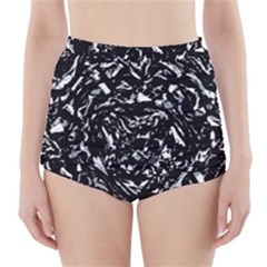 Dark Abstract Print High-waisted Bikini Bottoms by dflcprintsclothing