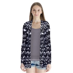 Dark Abstract Print Drape Collar Cardigan