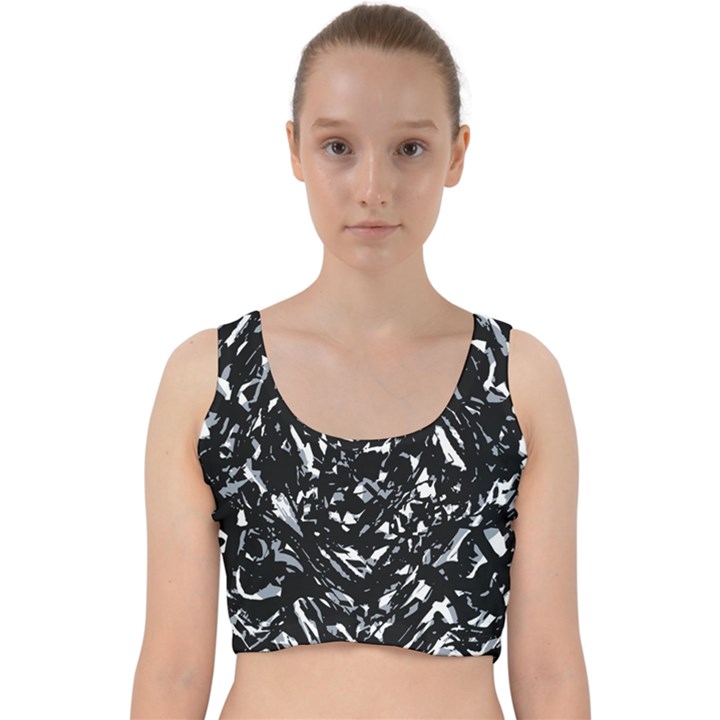 Dark Abstract Print Velvet Racer Back Crop Top