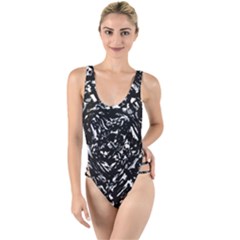 Dark Abstract Print High Leg Strappy Swimsuit by dflcprintsclothing