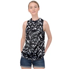 Dark Abstract Print High Neck Satin Top by dflcprintsclothing