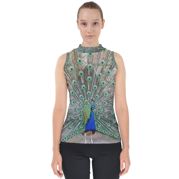 Peacock Bird Animal Feather Mock Neck Shell Top