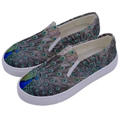 Peacock Bird Animal Feather Kids  Canvas Slip Ons by Pakrebo