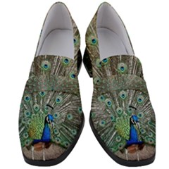 Peacock Bird Animal Feather Women s Chunky Heel Loafers