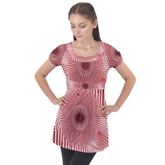 Fractals Abstract Pattern Flower Puff Sleeve Tunic Top