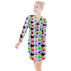 Pattern Background Wallpaper Design Button Long Sleeve Dress