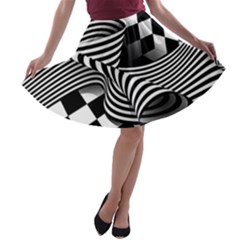 Op Art Black White Drawing A-line Skater Skirt by Pakrebo