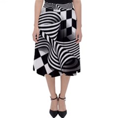 Op Art Black White Drawing Classic Midi Skirt