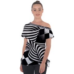 Op Art Black White Drawing Tie-up Tee