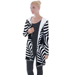 Op Art Black White Drawing Longline Hooded Cardigan