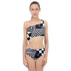 Op Art Black White Drawing Spliced Up Two Piece Swimsuit