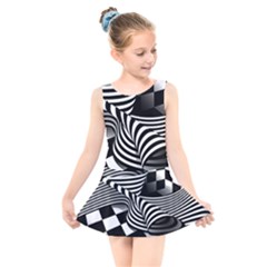 Op Art Black White Drawing Kids  Skater Dress Swimsuit