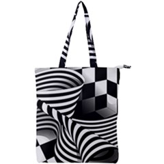 Op Art Black White Drawing Double Zip Up Tote Bag