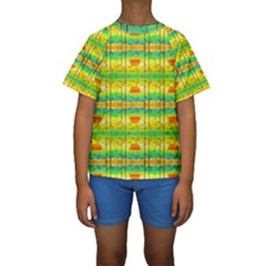 Birds Beach Sun Abstract Pattern Kids  Short Sleeve Swimwear by Pakrebo