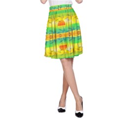 Birds Beach Sun Abstract Pattern A-line Skirt by Pakrebo