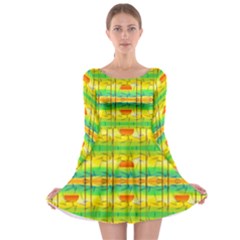 Birds Beach Sun Abstract Pattern Long Sleeve Skater Dress by Pakrebo