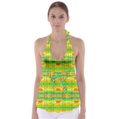 Birds Beach Sun Abstract Pattern Babydoll Tankini Top by Pakrebo