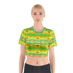 Birds Beach Sun Abstract Pattern Cotton Crop Top by Pakrebo