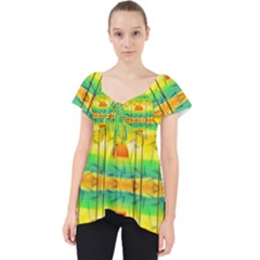 Birds Beach Sun Abstract Pattern Lace Front Dolly Top by Pakrebo