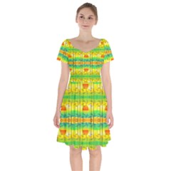 Birds Beach Sun Abstract Pattern Short Sleeve Bardot Dress by Pakrebo