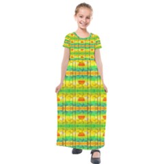 Birds Beach Sun Abstract Pattern Kids  Short Sleeve Maxi Dress