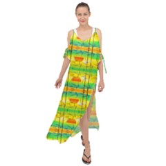 Birds Beach Sun Abstract Pattern Maxi Chiffon Cover Up Dress