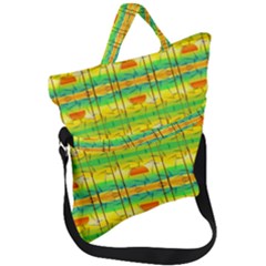 Birds Beach Sun Abstract Pattern Fold Over Handle Tote Bag by Pakrebo