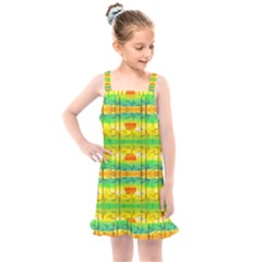 Birds Beach Sun Abstract Pattern Kids  Overall Dress