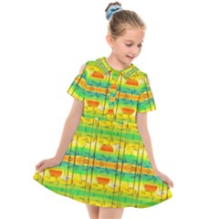 Birds Beach Sun Abstract Pattern Kids  Short Sleeve Shirt Dress