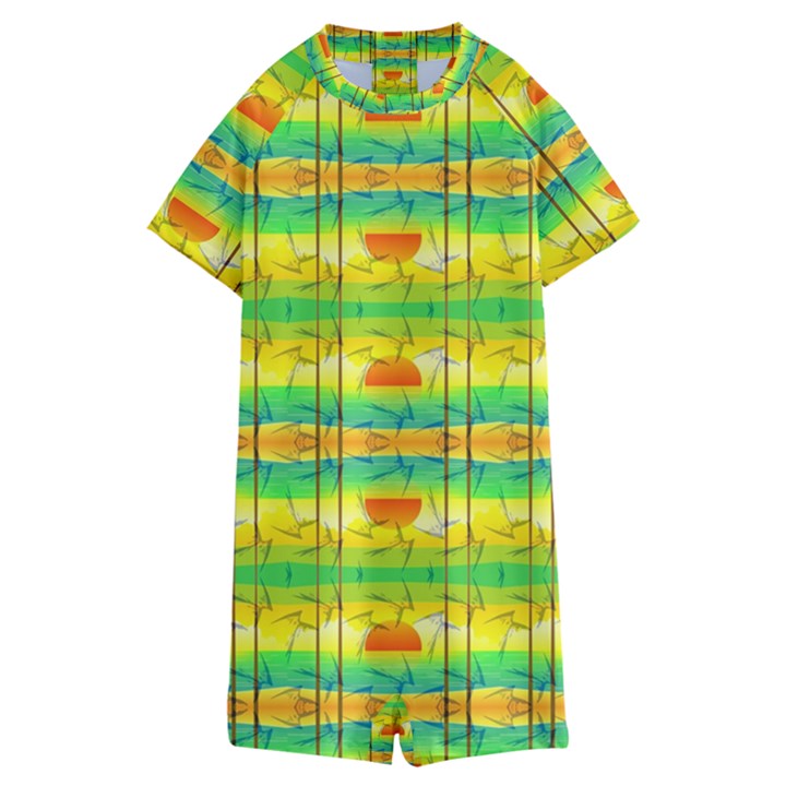 Birds Beach Sun Abstract Pattern Kids  Boyleg Half Suit Swimwear