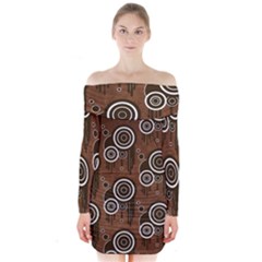 Abstract Background Brown Swirls Long Sleeve Off Shoulder Dress by Pakrebo