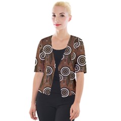 Abstract Background Brown Swirls Cropped Button Cardigan