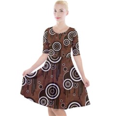 Abstract Background Brown Swirls Quarter Sleeve A-line Dress by Pakrebo