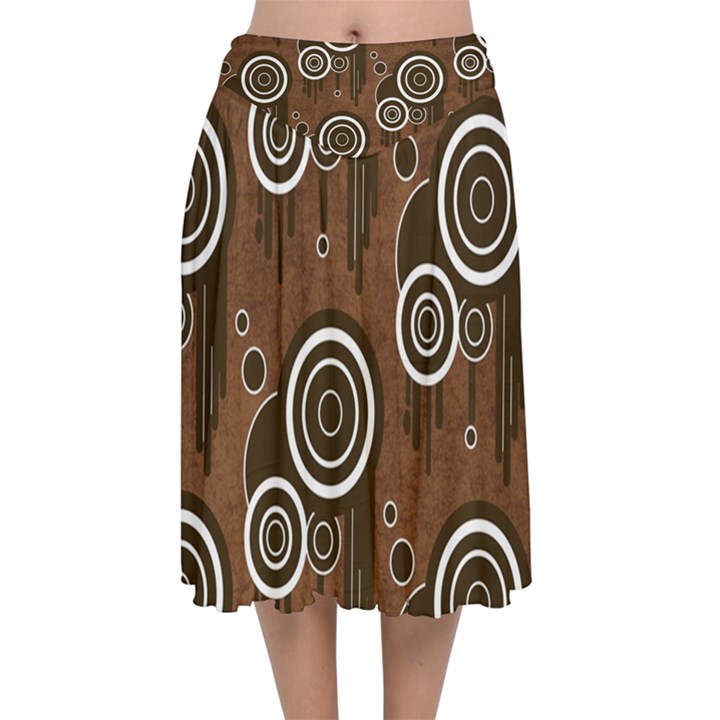 Abstract Background Brown Swirls Velvet Flared Midi Skirt