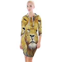 Lion Lioness Wildlife Hunter Quarter Sleeve Hood Bodycon Dress by Pakrebo