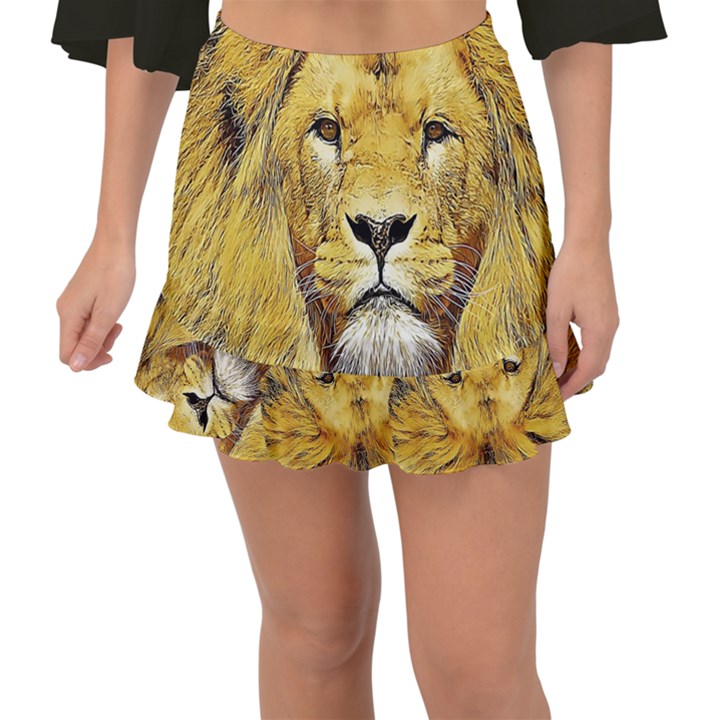 Lion Lioness Wildlife Hunter Fishtail Mini Chiffon Skirt