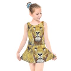 Lion Lioness Wildlife Hunter Kids  Skater Dress Swimsuit by Pakrebo