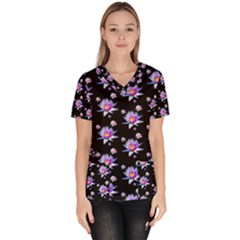 Flowers Pattern Background Lilac Women s V-neck Scrub Top by Pakrebo