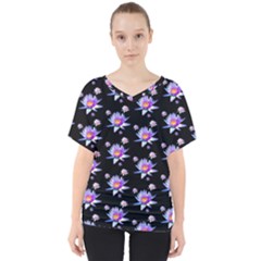 Flowers Pattern Background Lilac V-neck Dolman Drape Top by Pakrebo