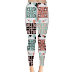 Mint Black Coral Heart Paisley Leggings  by Pakrebo