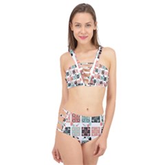 Mint Black Coral Heart Paisley Cage Up Bikini Set by Pakrebo