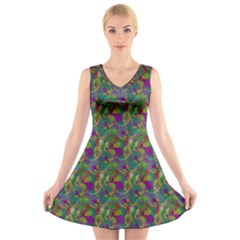 Pattern Abstract Paisley Swirls V-neck Sleeveless Dress by Pakrebo