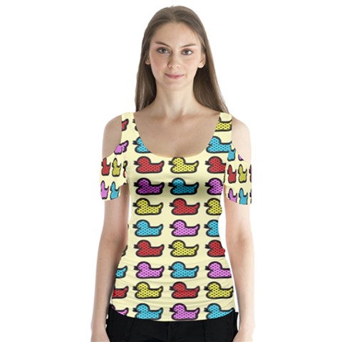 Ducklings Background Ducks Cute Butterfly Sleeve Cutout Tee  by Pakrebo