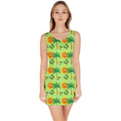 Holiday Tropical Smiley Face Palm Bodycon Dress by Pakrebo