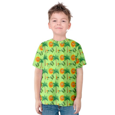 Holiday Tropical Smiley Face Palm Kids  Cotton Tee by Pakrebo