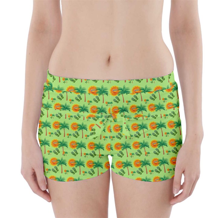 Holiday Tropical Smiley Face Palm Boyleg Bikini Wrap Bottoms